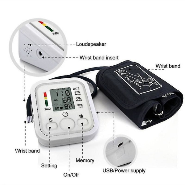 Blodtrycksmätare Mätpanel Hem Intelligent Automatisk Röst Elektronisk Arm Handledstyp Blodtrycksmätare Hög kvalitet