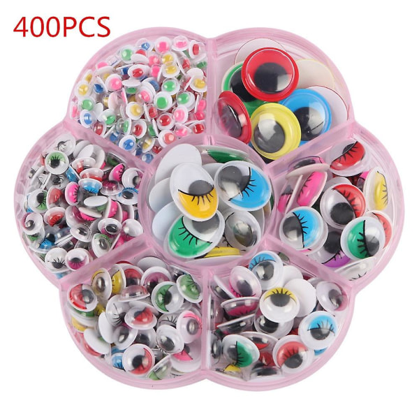 400 stk Wobbly Eyes Craft Kit Runde plastikklæbende klistermærker Forskellige størrelser Farverig Sort Hvid fo