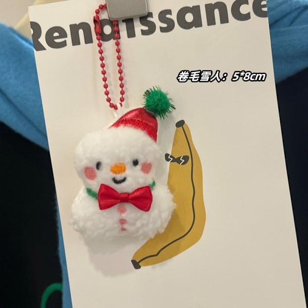 Plush Jultomte, Rensa, Snögubbe Nyckelring, Väska Dekoration, Skola curly christmas tree bead chain