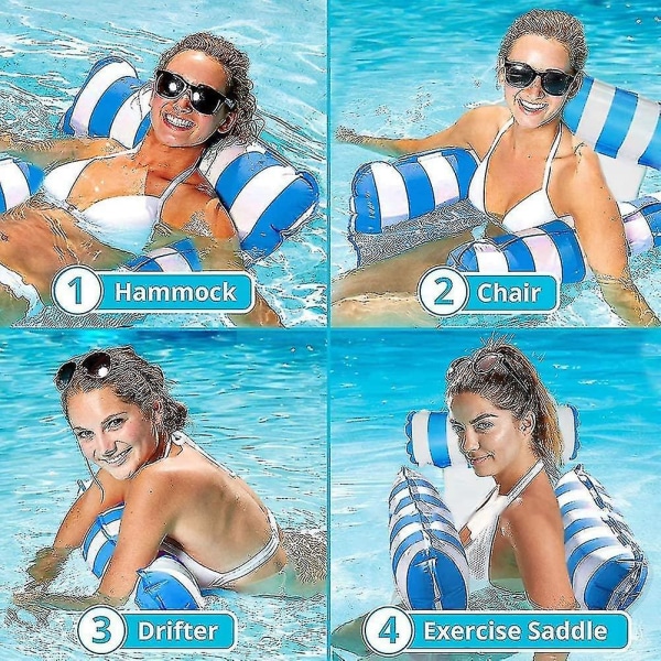 Uppblåsbar simhängmatta, poolfloats solstol, 4 i 1 multi för poolflott (sadel, fåtölj, hängmatta, drifter), bärbara poolflottor för A