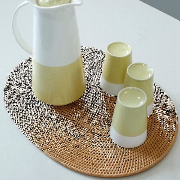 Rattan-punotut ruokailualuset, soikeat pöytäalustat, liukumattomat, 30x40cm