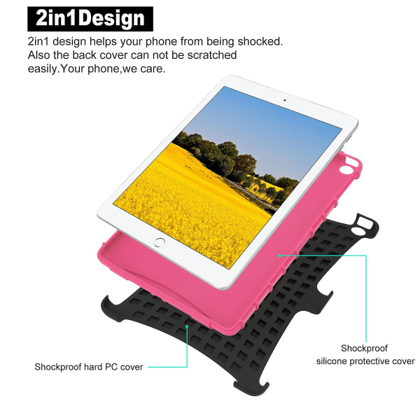 Pink For Apple Ipad 5th 2017 9,7" Kids Shockproof Tpu+PC Stand Case Cover