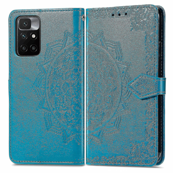 Xiaomi Redmi 10/10 Prime Etui Læder Pung Cover Emboss Mandala Magnetisk Flip Beskyttelse Stødsikker - Blå