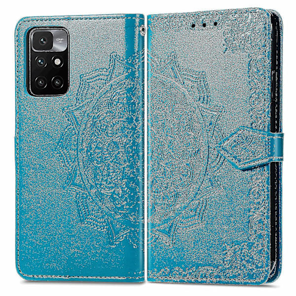 Xiaomi Redmi 10/10 Prime Fodral Läder Plånboksfodral Präglad Mandala Magnetiskt Flip-skydd Stöttåligt - Blå