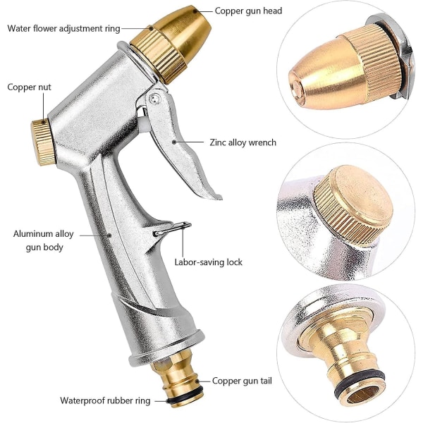 Metallinen vesisuihkupistooli, korkeapaineinen kastelukannu suihkupistooli, korkeapaineinen puutarharuisku autonpesuun