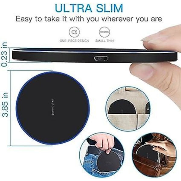 15W trådløs oplader, universel Qi opladningsplade, induktionsoplader kompatibel med iPhone 12/11/11 Pr