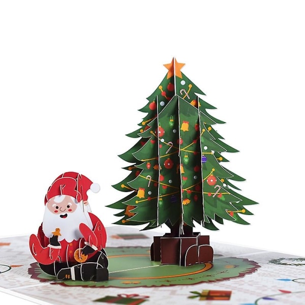 3D Pop Up Julkort, Tomten och Julgranen, God Jul Hälsningskort, Vinter, Julgåva