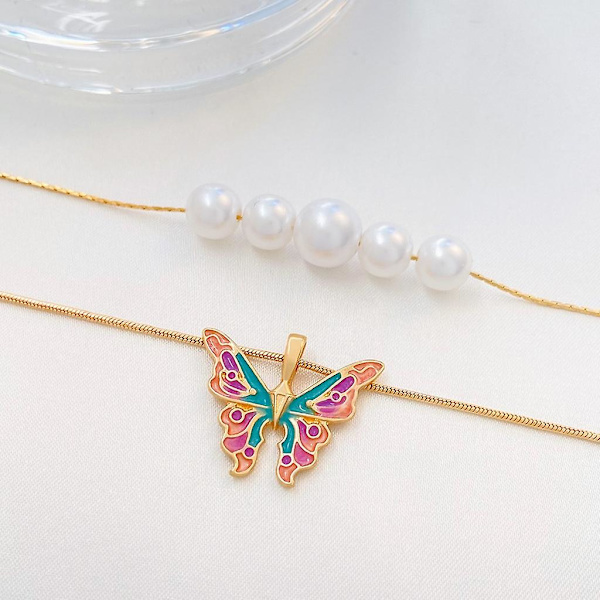 Utterfly anheng halskjede dobbelt lag perle choker statement kragebeinkjede
