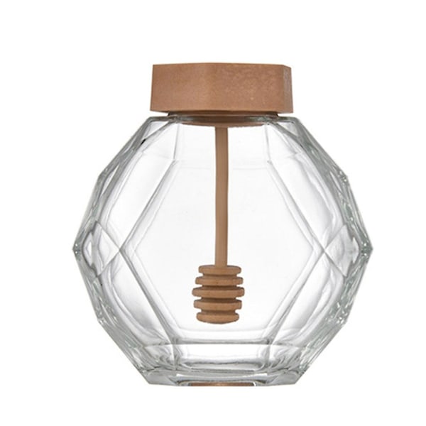 Honey Pot Glass Honey Bottle With Wooden Dipper And Lid Cover Home Kitchen Tool