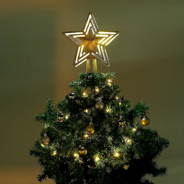 Shxx juletre topper, sølvstjerne roterende projeksjonslampe, 3d glitter juletrepynt, feriefest lys trær for innendørs dekorasjon