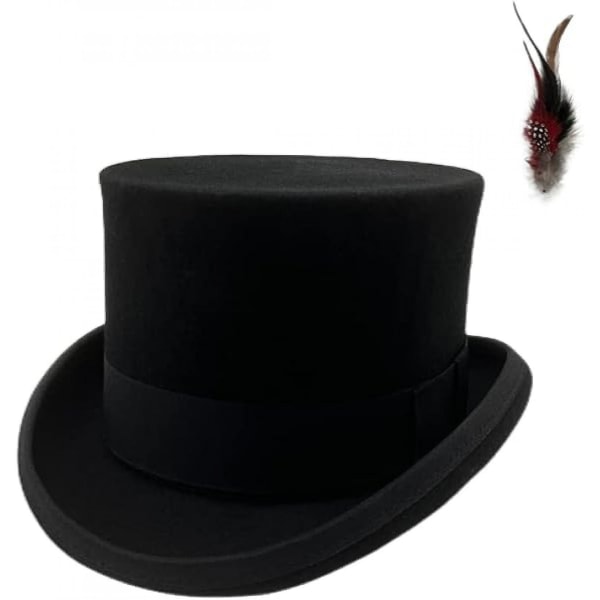 Uld Tophat Til Mænd Satin Foret Topper Hat Sort Herre Høj Tophat Julekostume Cap