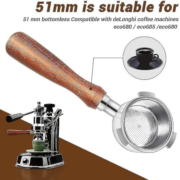 51mm pohjaton portafilter yhteensopiva Delonghi kahvikoneiden kanssa Ec680