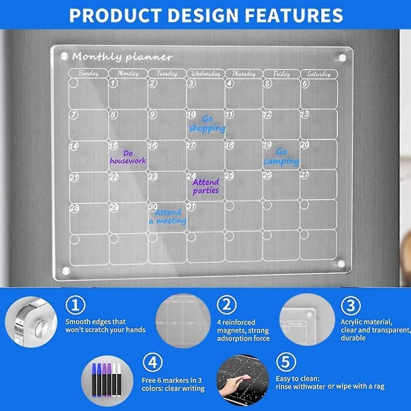 Sort Fredag Magnetisk Akryl Kalender Kompatibel Køleskab Tørviskestykke Kalender Kompatibel Køleskab, Genanvendelig Planlægger, Gave Fo