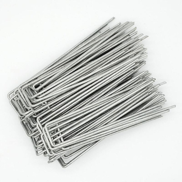 Set 100 st galvaniserade stålpålar 3,2 mm 150x30 mm Markfäste för trädgårdsnät U-formade vinklar