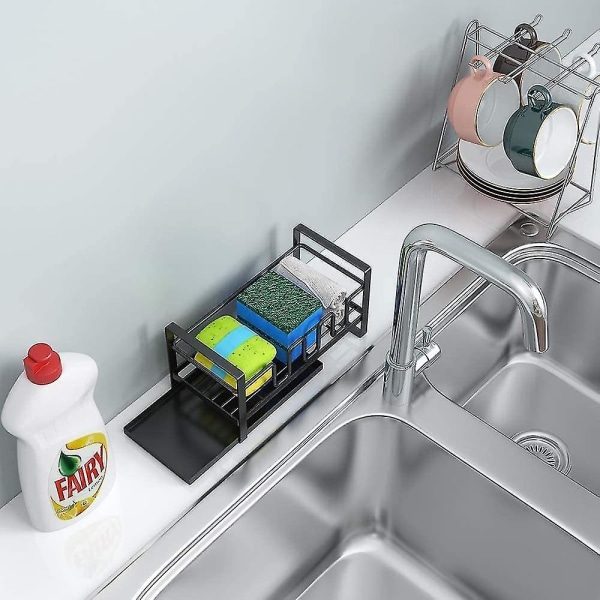 Kjøkkenvask Svampholder Organizer, Kjøkkenvask Oppbevaring Kjøkken Multifunksjonell svampavløpsoppbevaringsstativ