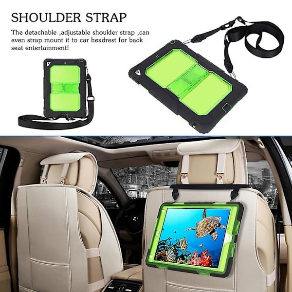 Barn Hård Skyddande Fodral Cover För Ipad 9.7\" 2017 5:e Med Axelrem Grön