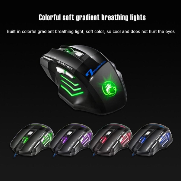 Usb-kabelansluten mus 3200 Dpi spelmus med bakgrundsbelysning Rgb tyst mus ergonomisk mus