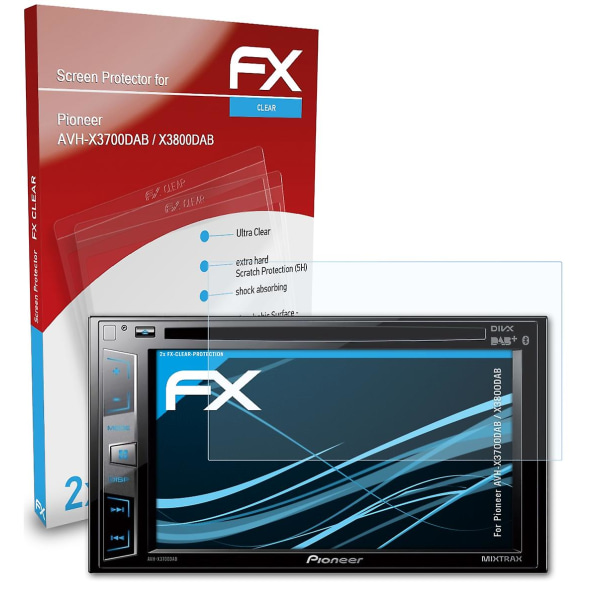 atFoliX 2x beskyttelsesfolie kompatibel med Pioneer AVH-X3700DAB / X3800DAB Displaybeskyttelsesfolie klar