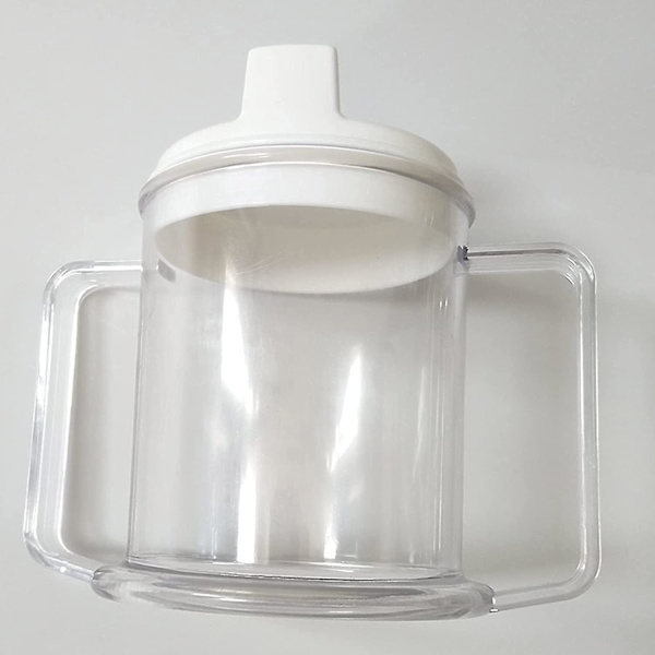 Gjennomsiktig plastkopp, lett drikkekopp med enkle grep, sølefri sippy kopp kompatibel for voksne barn (1 stk, hvit)