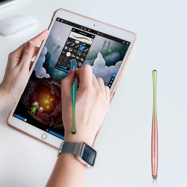 Auleep Input Pen Stylus Touch Pen kosketusnäytölle 2 pakkaus 4 nanokuitukärjellä kynä matkapuhelimelle, tableteille, iPadeille, Kindleille (2 pakkaus - monivärinen
