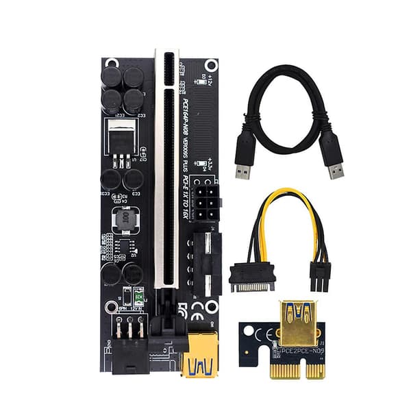 Pci-e Riser-kort med 8 massive kondensatorer Usb 3.0-kabel 3 strømforsyningsmuligheder 2 Led