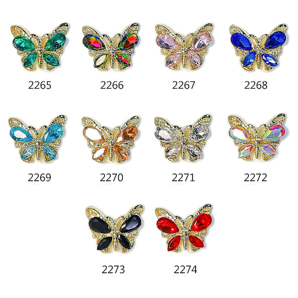 8x 3d sommerfugl-negle charms flash krystal negle charms diy manicure neglekunst smykker neglekunst dekorationer til kvinder piger 2271