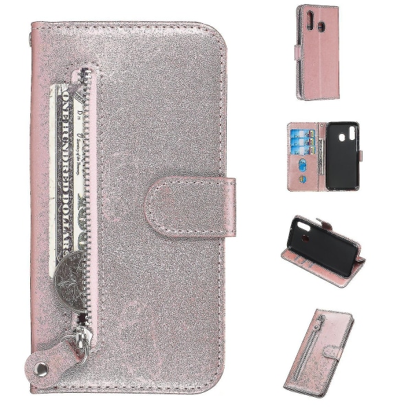 Vetoketjullinen tasku nahkainen case Samsung Galaxy A40 -puhelimelle - Rose Gold