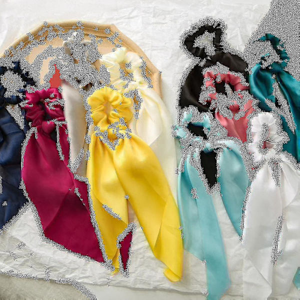 Kvinder Pige Bue Satin Bånd Hestehale Tørklæde Hår Bånd Scrunchies Elastik Qinhai beige