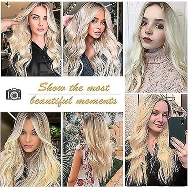 26 tommer lange blonde parykker for kvinner Syntetisk naturlig hår Ombre blond parykk med mørke røtter syntet