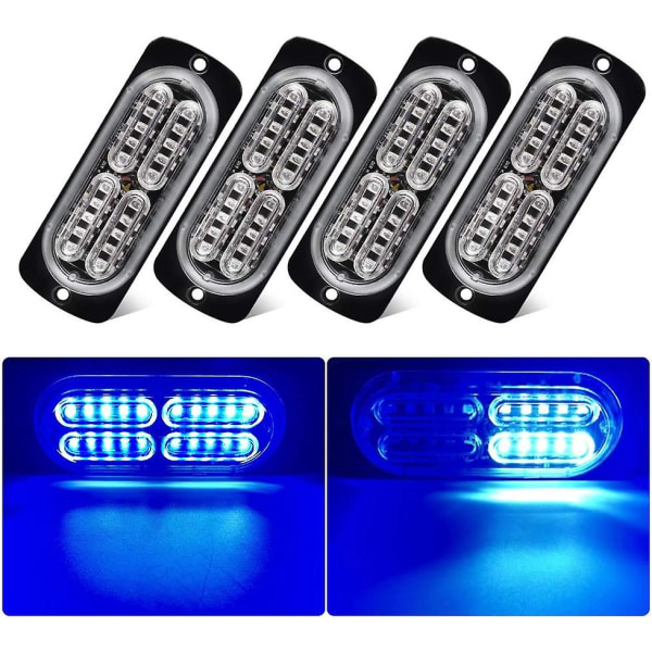 4 st superljusa blå LED-blixtljus med 20 lysdioder för nödsituationer och varningssignaler, för byggfordon, SUV, bärgningsbil, skåpbil, 12 V-24 V