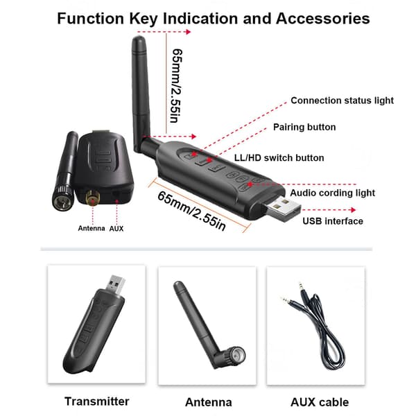 Trådløs lydtransmitter Ble5.3 Usb Dongle Adapter Usb 5v Strømforsyning Aptx