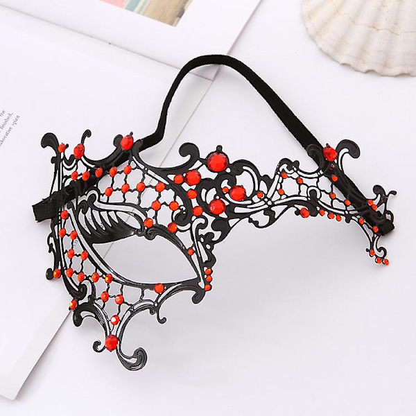 Halloween-prydnader Spetsmaskerad Masker Masker Sexig Metall Enögd Röd Diamant Halv Ansikte Damer