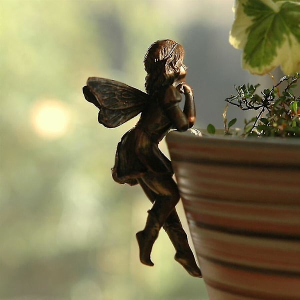 Blomsterfe Pottet Vedhæng, Hjemmehave Fe Harpiks Håndværk Statue (4 Stykker, Brun)