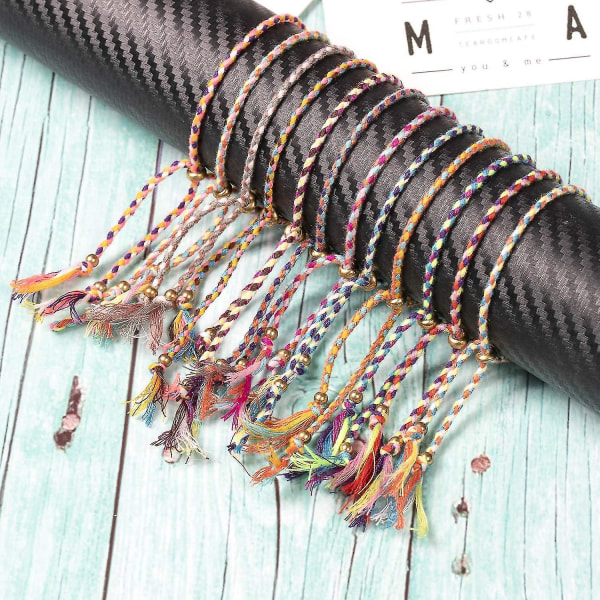 12 st Wrap Friendship Flätad Armband, Färgglada Handgjorda String Wrap Armband, Justerbar