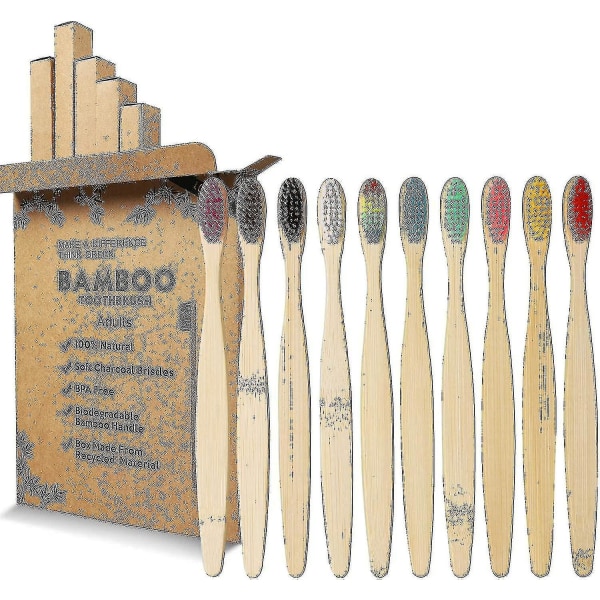 Miljövänlig Bambu Tandborste, Bambu Tandborste, Mjuka Borst, 7 Tandborstar, 10 Tandborstar, Förpackning Bambu Tandborstar.