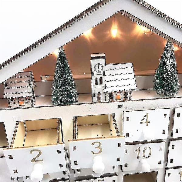 24 Dagers Hvit Tre LED Julekalender Oppbevarings Skuffe
