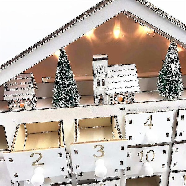 24 Dages Hvid Træ LED Julekalender Opbevarings Skuffe