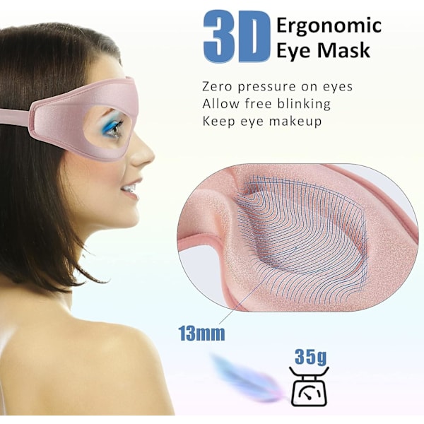 Sömnduk för kvinnor 3D (rosa), Sömnduk Rosa Sömnduk, Mjuk Andningsbar Ögonbindel, Noll Tryck S