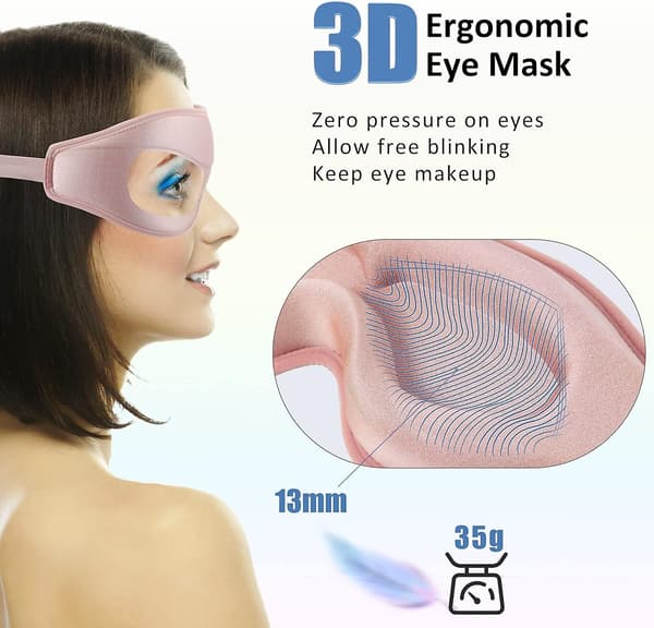 Søvnmaske for kvinner 3D (rosa), Søvnmaske rosa søvnmaske, myk pustende øyebind, null trykk S
