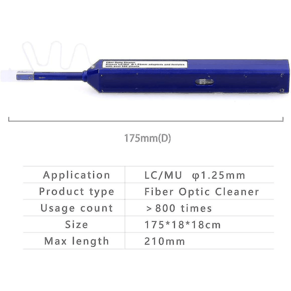 One Click Fiber Optic Cleaner Connector End Face Cleaner Pen for Lc/mu-kontakter (blå)