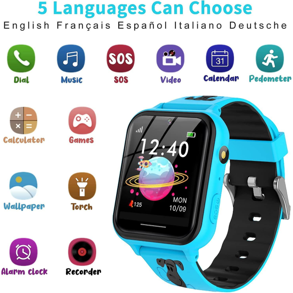 Smart watch för barn, smart watch för barn med musikspelare, stegräknare, matematikspel, sos-samtal, kamera, larm, inspelare, c