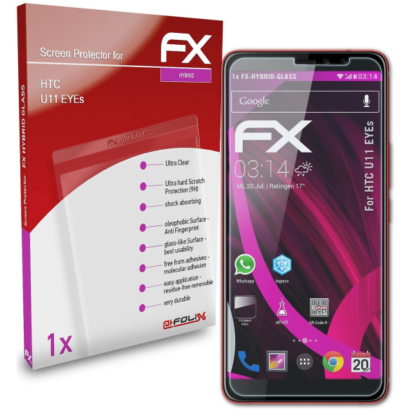 atFoliX Panzerfolie yhteensopiva HTC U11 EYEs kanssa, lasisuoja 9H suojakalvo