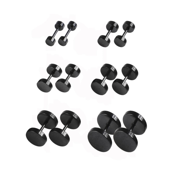 6 par sorte øreringe studs rustfrit stål øreringe plugs skrue studs øreringe sæt til mænd og kvinder tilbehør
