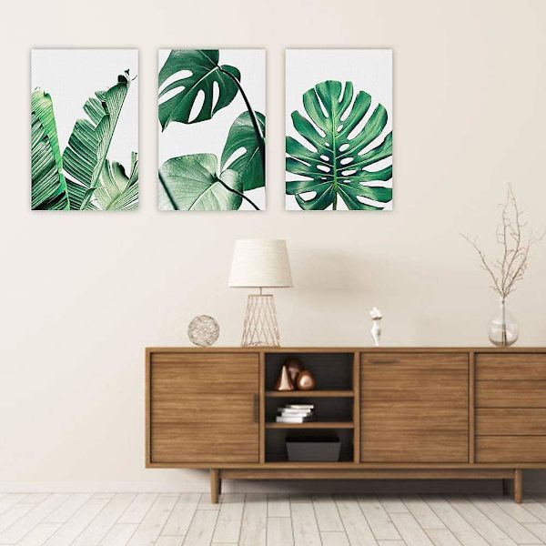 Väggkonst för vardagsrum, bananblad Monstera botaniska tryck väggkonst dekoration modern minimalistisk vattenfärg set för sovrumsdekoration affischer (utan ram)
