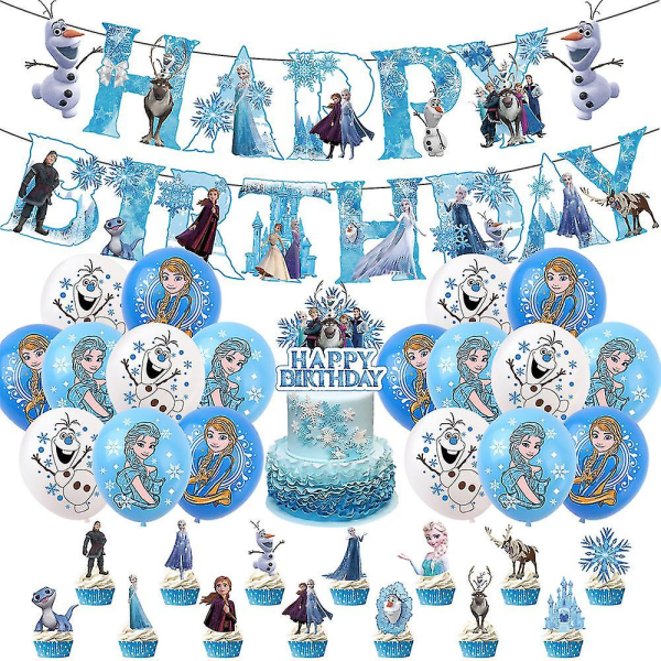 Frozen Princess -teema Lapset Tytöt Hyvää syntymäpäivää Juhlatarvikesarja Banneri Ilmapallot Kakku Cupcake Toppers Set