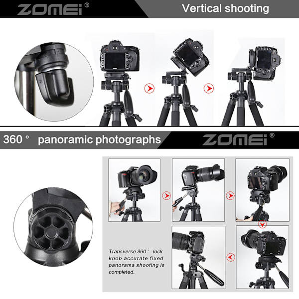 Zomei Q111 Professionellt Tyngre Aluminiumstativ & Panhuvud för DSLR-kamera Röd Färg