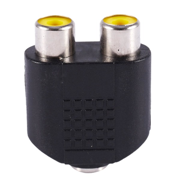3,5 mm Hun-stik til Dobbelt Hun-RCA Jack AV Adapter Splitter Sort