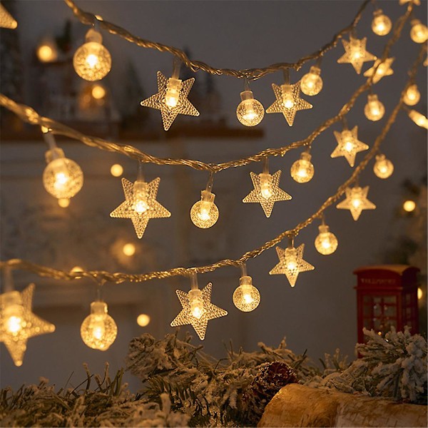 Juletræ Snefnug LED Lyskæde Banner Julepynt 2023 Til Hjemmet Navidad Juletræ Dekoration Lys Nytår 2024 snowflake star 3m 20led