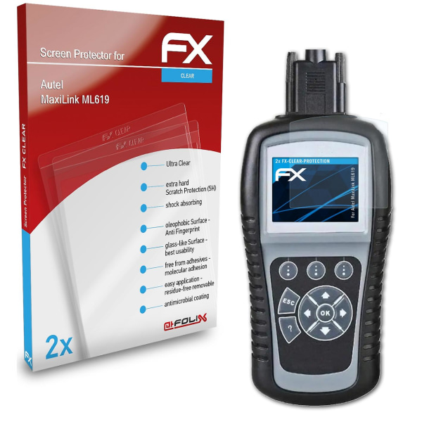 atFoliX 2x beskyttelsesfolie kompatibel med Autel MaxiLink ML619 Displaybeskyttelsesfolie klar