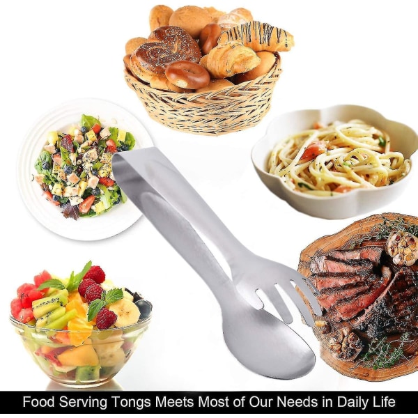 Serveringstenger 8 tommer rustfritt stål salatserveringstenger gaffel og skje serveringstenger (2 stk)